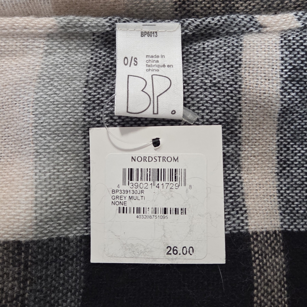 BP New Plaid Scarf in Black, Gray, and Tan One Size - Picture 5 of 6